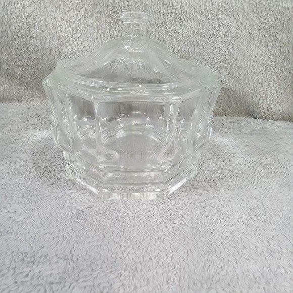 Other - Vintage Style Octagon Clear Glass Candy Dish with Lid Faceted Trinket‎ Box 5.5in